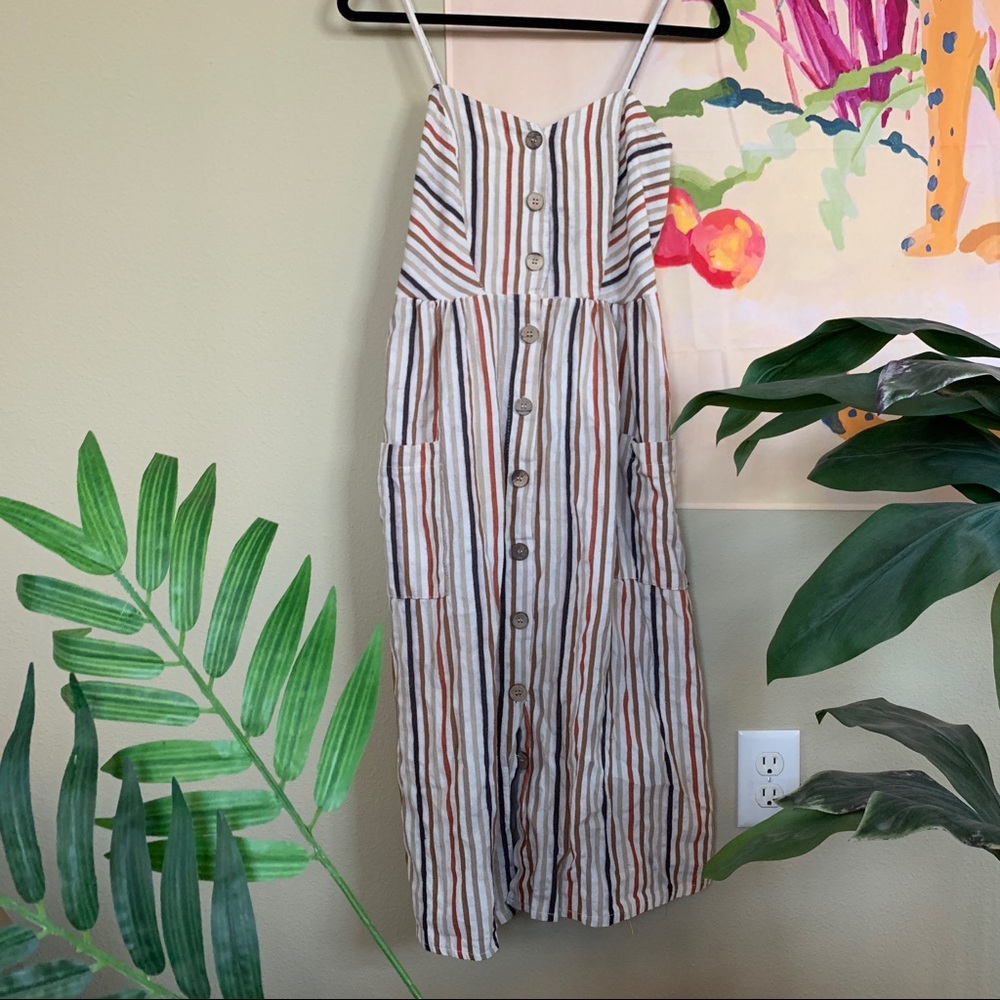 Striped Button-Front Sleeveless Dress